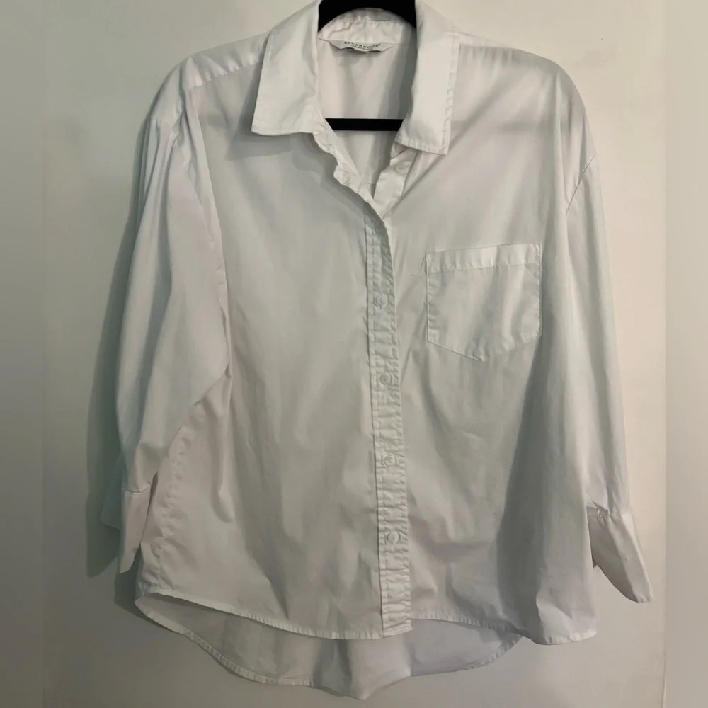Liverpool of Los Angeles Womens Sz MP Woven Button White‎ Wide Cuff Stretch Top